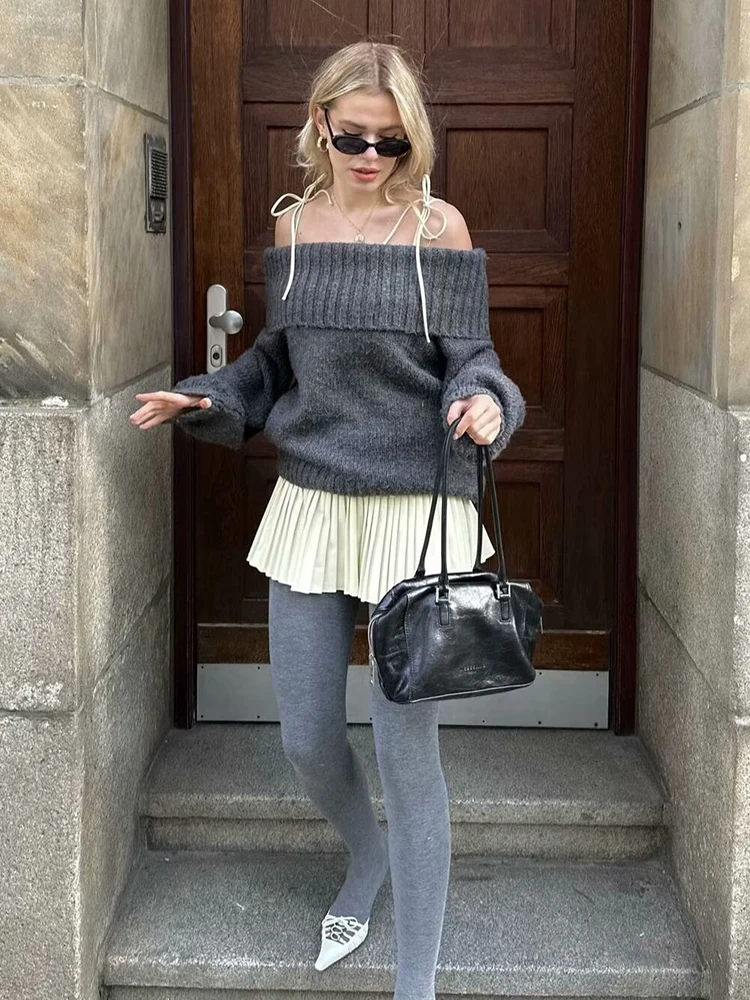 Le Luz Casual Loose Sweater Pullover Off The Shoulder Knitted Autumn Winter Long Sleeve Women Ladies Knitwear Sweater Jersey New