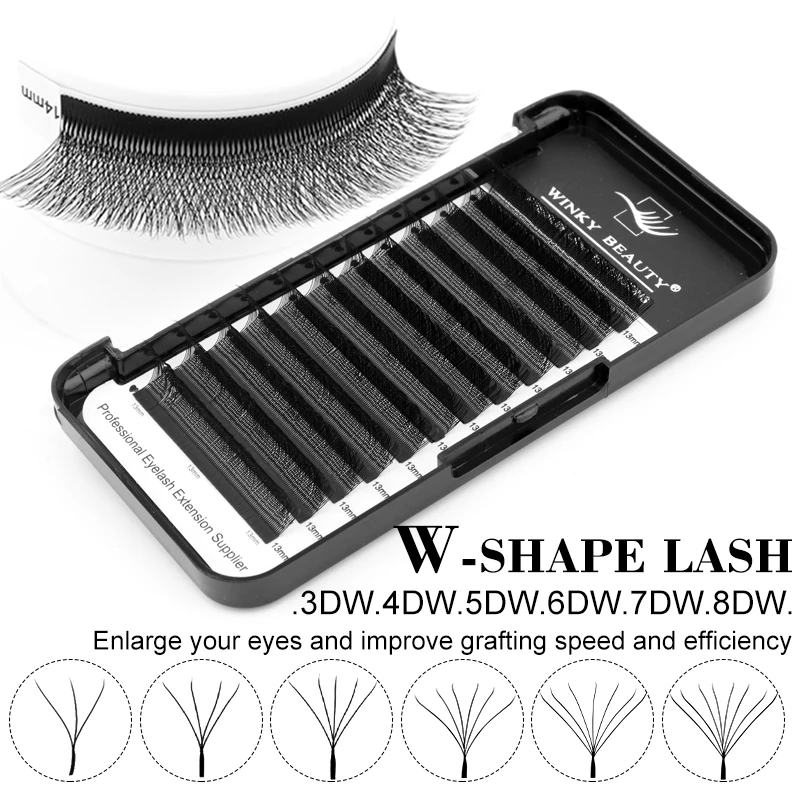 Winky Beauty W-Shape Eyelash Extension Lashes Natural Soft Premade Fan Bloom Effect Eye Lashes for Beauty Makeup 3DW-8DW