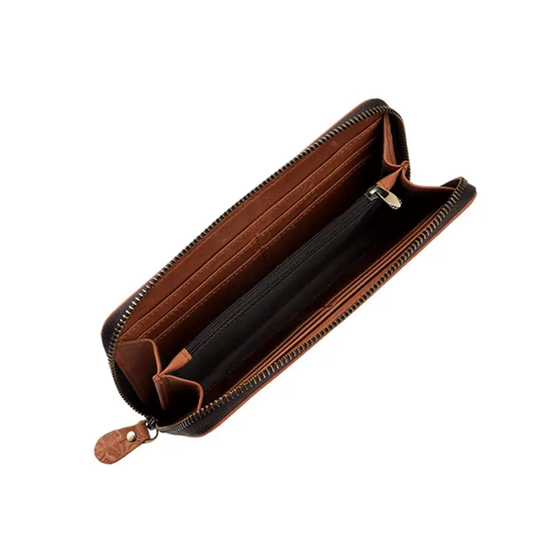 Luxury Zipper Wallet Genuine Leather Men Women Long Bag Male Clutch Purse Man Phone Card Coin Money Purse Vintage