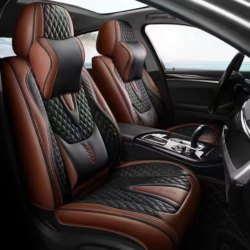 Universal Car Seat Kits Covers Durable ECO Diamond Lattice Quality Leather Seat Cover For 95% Sedan SUV 5-Seaters Car