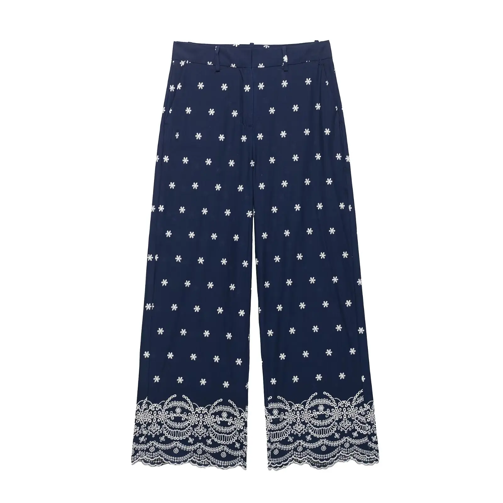 Mode Stickerei Hemd 2 Stück Set Frauen 2025 Neue Frühling Herbst Langarm Revers Hemd + Hohe Taille Lose Breite bein Hosen