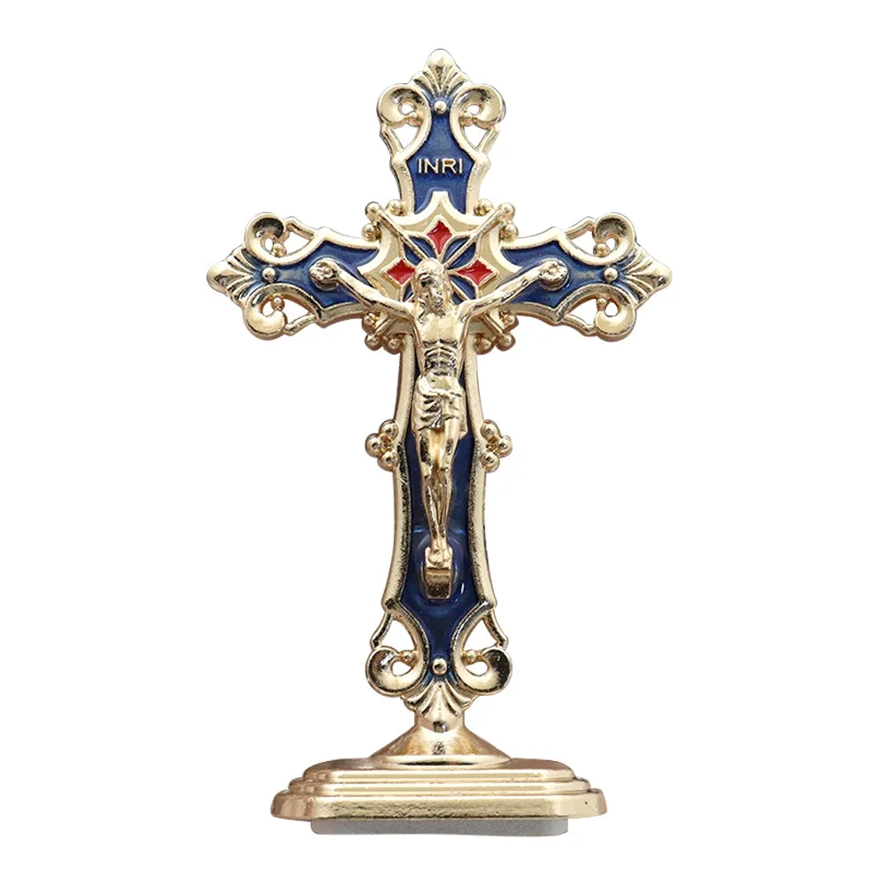 Golden Cross Ornaments Metal Statues Double-sided Tape Metal Decorations Home Decor Oil Droped Colors Decorative Ornaments