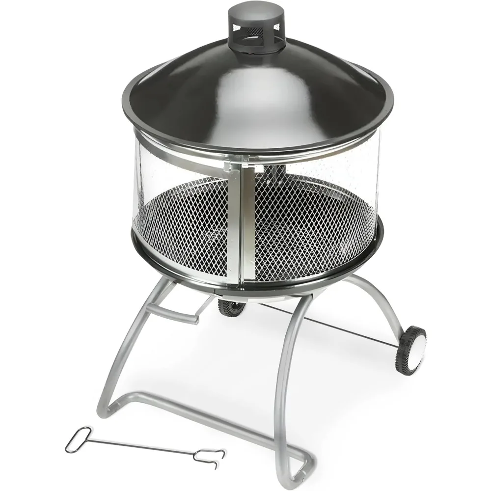 

Courtyard Outdoor Fire Pit with Sliding Door, and Top Lid, 28