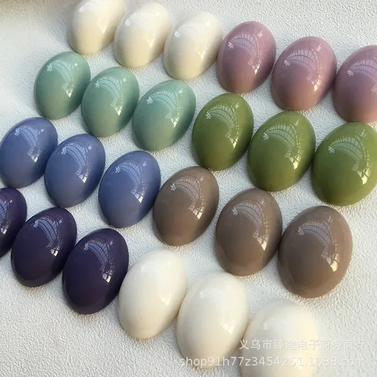 5pcs Japanese cream color geometric oval half-pill resin Flat Back Cabochon For DIY Jewelry Making Accessories