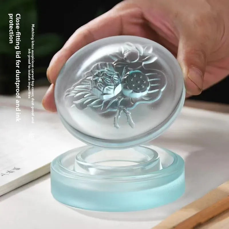 Five-color Matte Embossed Lotus Ink Box, Covered Ink Pond Chinese Style Calligraphy Ink Container Stationery Decor Gift
