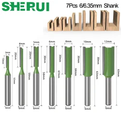 1/4 ′′ 6mm Shank tek çift flüt düz Bit freze ahşap için kesici 6MM Tungsten karbür yönlendirici Bit doğrama aracı Set fresa