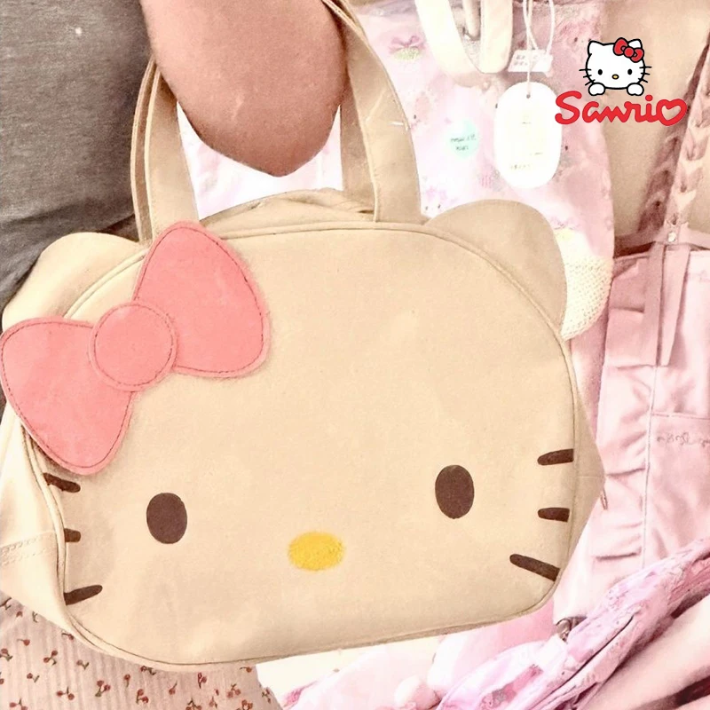 

Sanrio Middle Vintage Hello Kitty Cute Cartoon Bow One Shoulder Pu Bag Design Trendy Handbag Sweet Y2k Girl Casual Tote