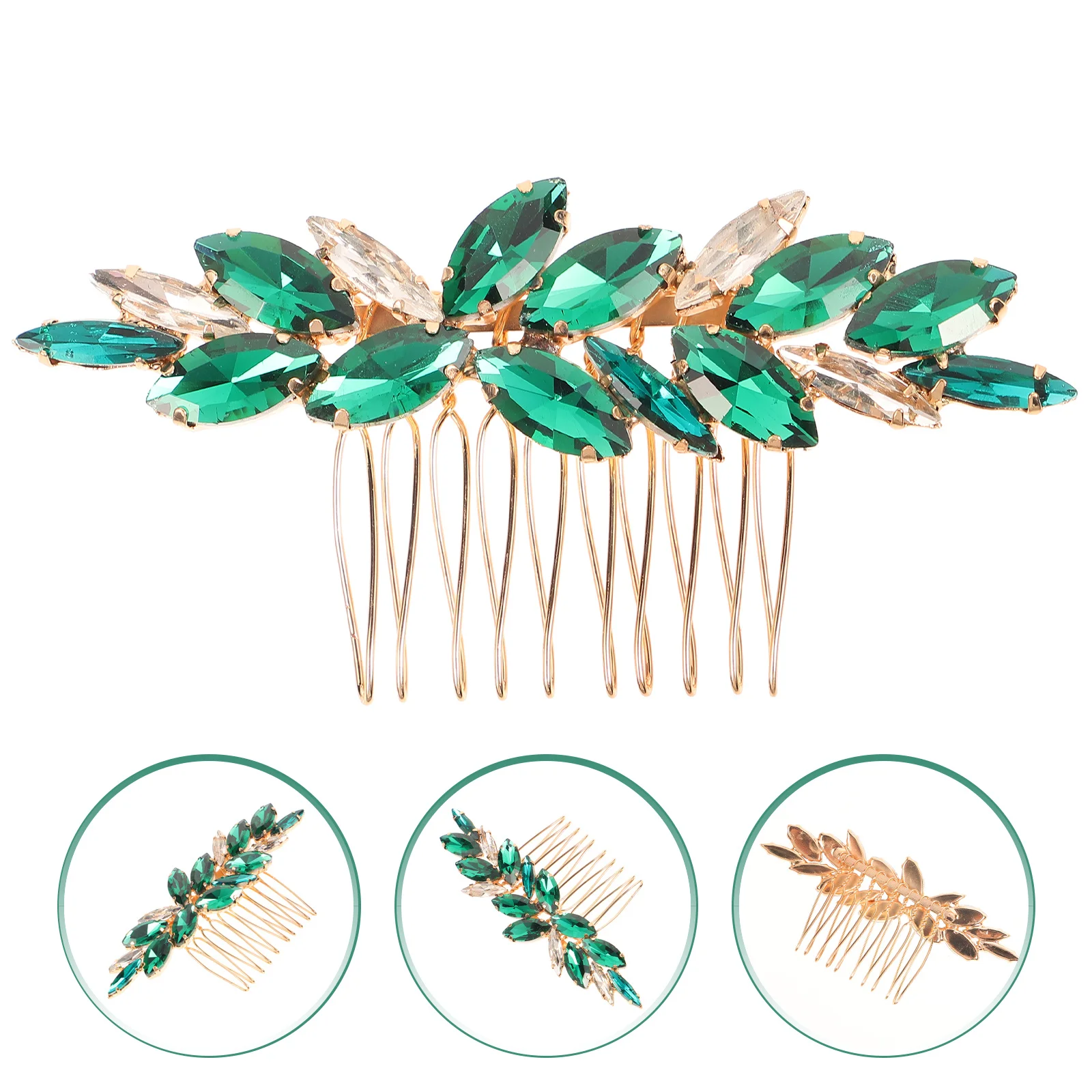 

Green Crystal Hair Comb for Women Wedding Bridal Side Accessory Elegant Rhinestone Hairstyle Decor Sparkling Party Use