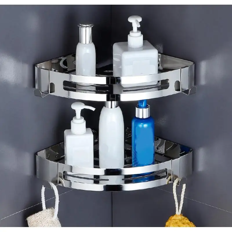 Bathroom Shower Corner Shelf Shower with two hooks Stainless Steel, Wall Mount Shower Shelves