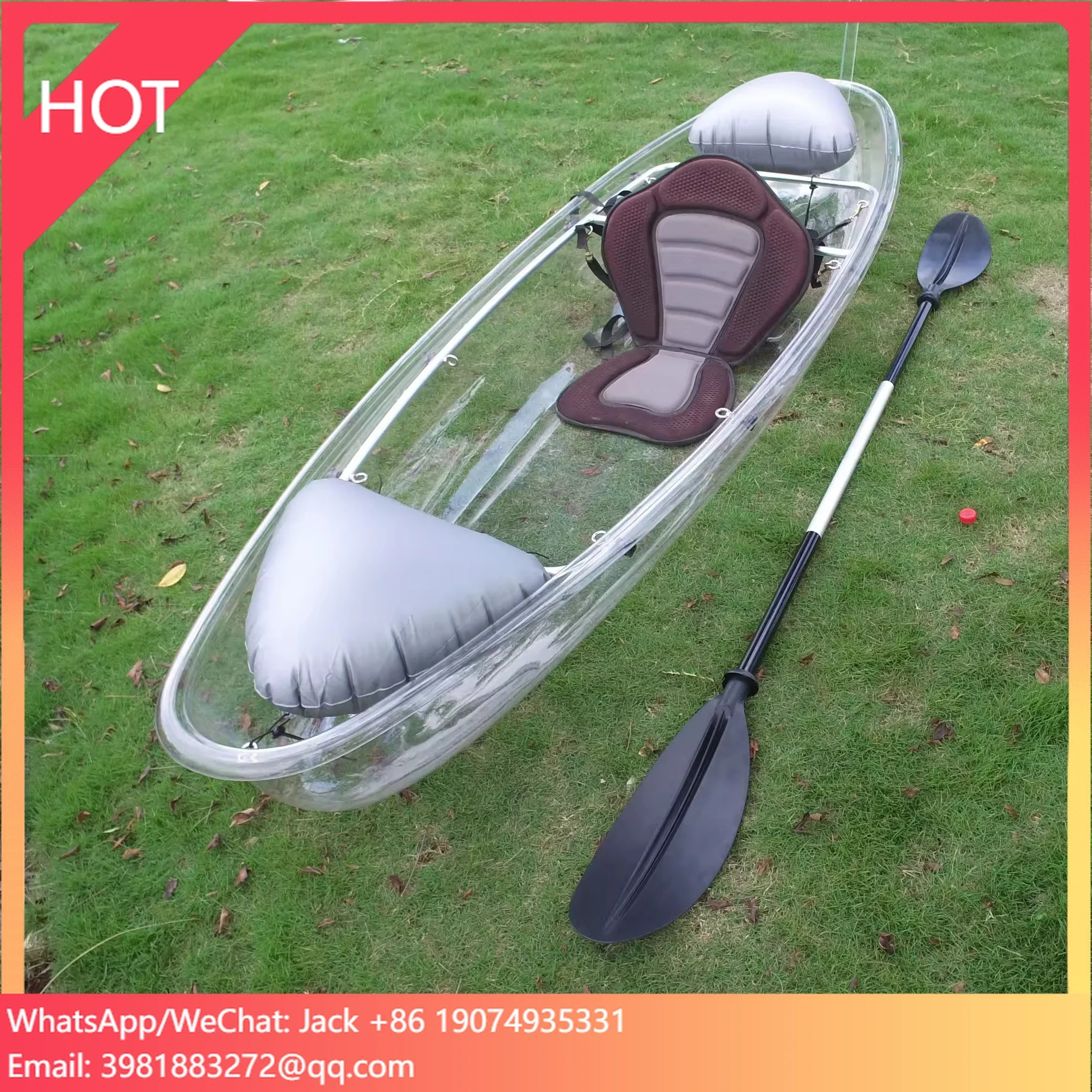 Vicking Wholesale Crystal Clear Kayak Transparent Rowing Boat 11ft 2 Person Rowing PC Plastic Canoe For Sale