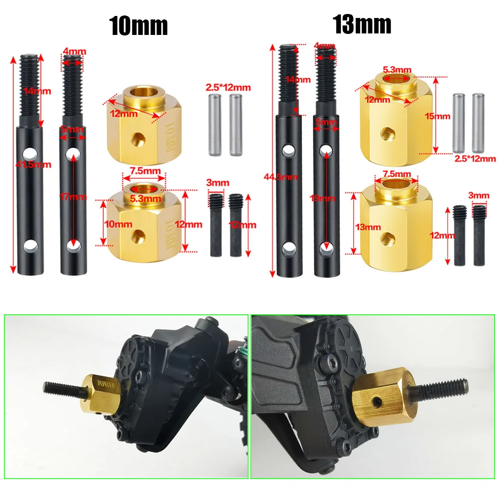 YEAHRUN Portal Axle Drive Gear Shaft + Wheel Hub Extended Adapter for Axial SCX10 III Gladiator Wrangler Base Camp 1/10 RC Car