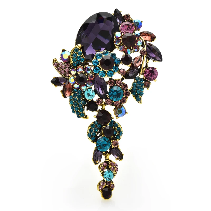 Wuli&baby Luxury Crystal Flower Brooches For Women 3-color Palace Style Flower Party Office Brooch Pin Gifts
