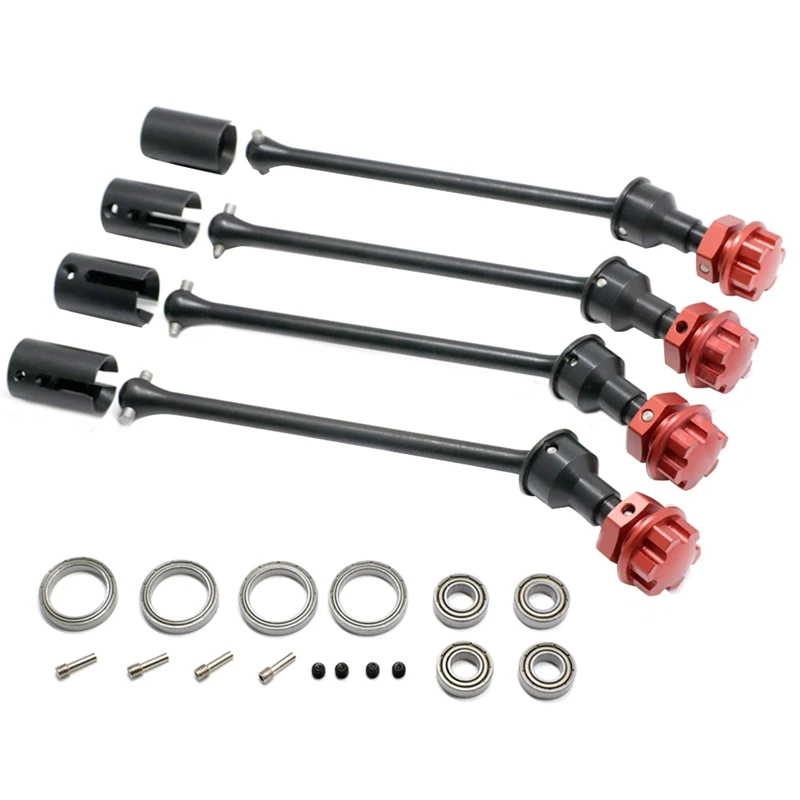 4 PCS Steel Extended Driveshaft CVD With Splined Wheel Hex For 1/10 Traxxas MAXX RC Car Parts Accessories Black & Red