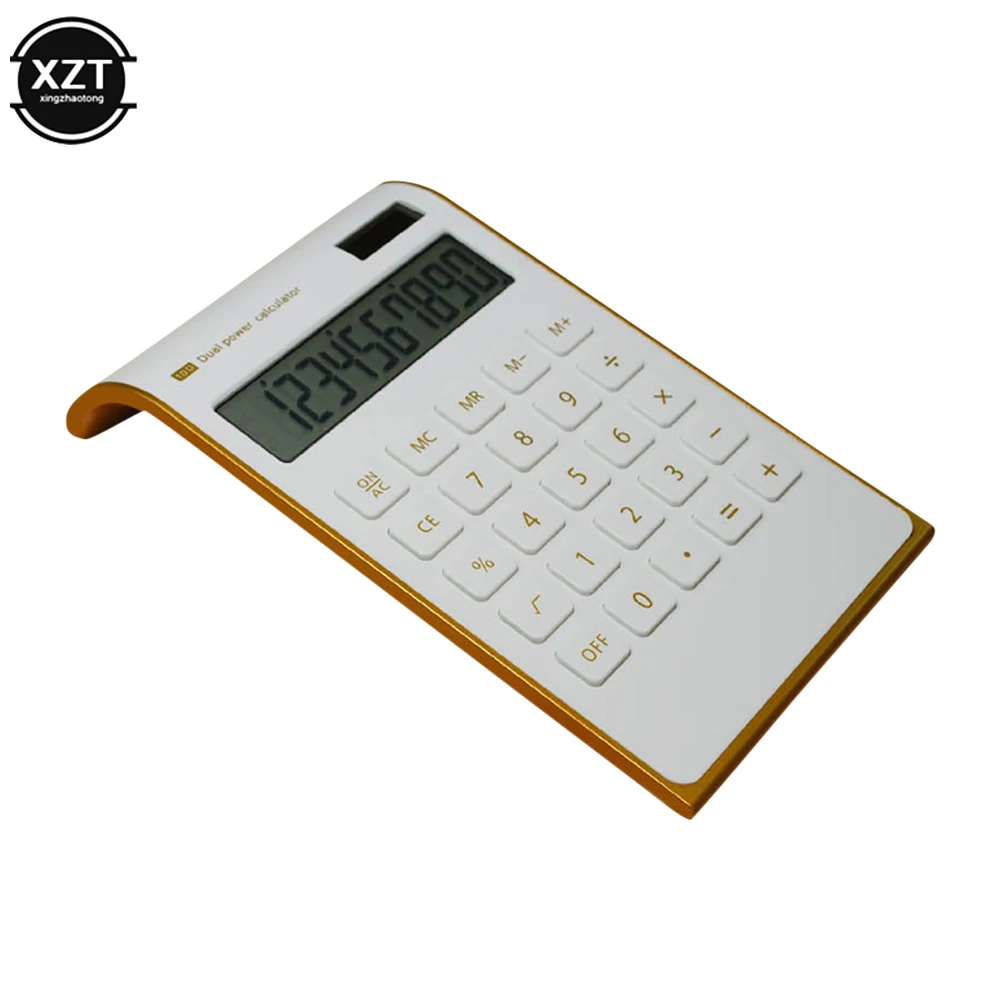 Creative Ultradunne Draagbare Mini Gold Frame 10 Digitale Rekenmachine Solar Kristal Toetsenbord Dual Power Calculator Kantoorbenodigdheden