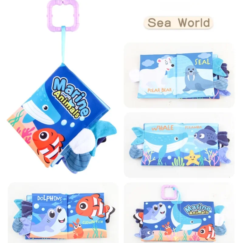3D Animal pano livro para bebês, brinquedos do bebê, iluminação da educação precoce, cauda marinha cognição, puzzle palma, soft book para crianças, 0 a 12 meses