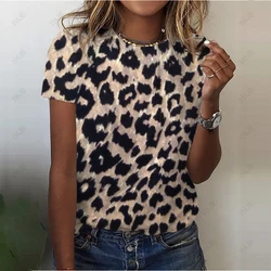 Sexy Women's T-shirt Fashion Leopard Printed Casual Short Sleeve Tshirt For Girls Street Beautiful Tees O-neck Ladies Top Shirt