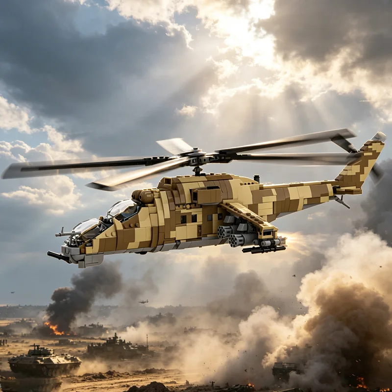 

24D Armed Helicopter Model MOC Building Bricks War Equipment Modular Technology Gifts Holiday Assemble Children Toys Suit