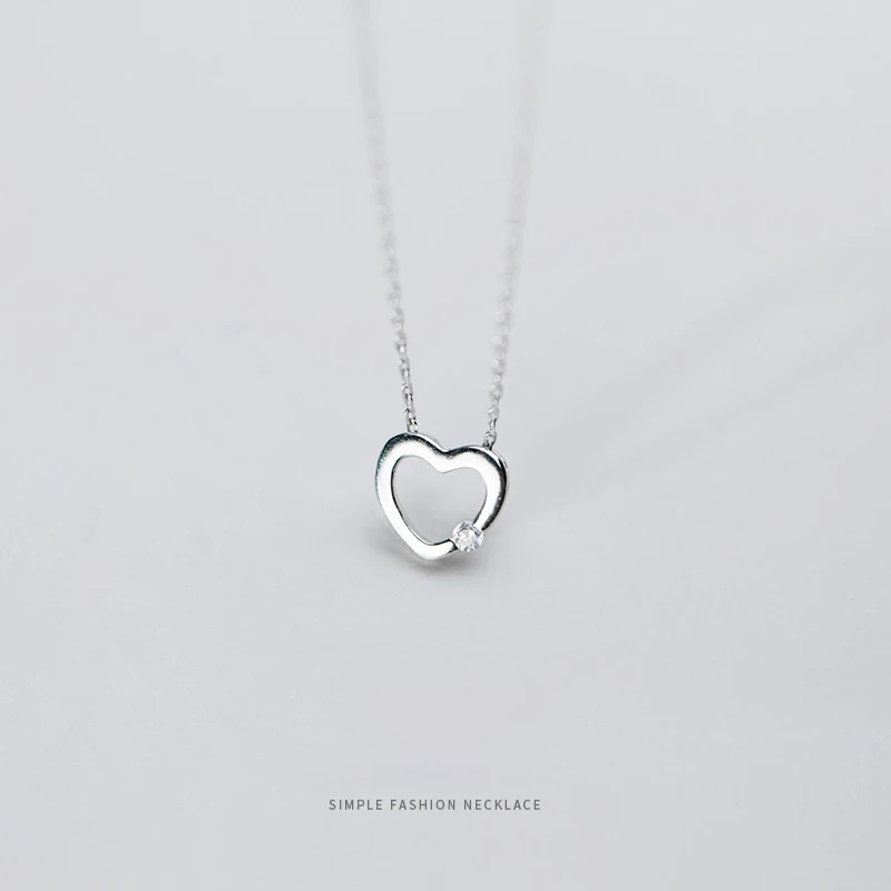 MODIAN 925 Sterling Silver Simple Gold Color Radiant Zircon Hollow Out Hearts Pendant Necklace for Women Fashion Fine Jewelry