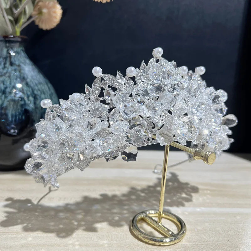 

Luxury Vintage Sliver Crystal Bridal Tiaras Royal Queen Crowns For Women Wedding Pageant Diadem Rhinestone Hair Accessories