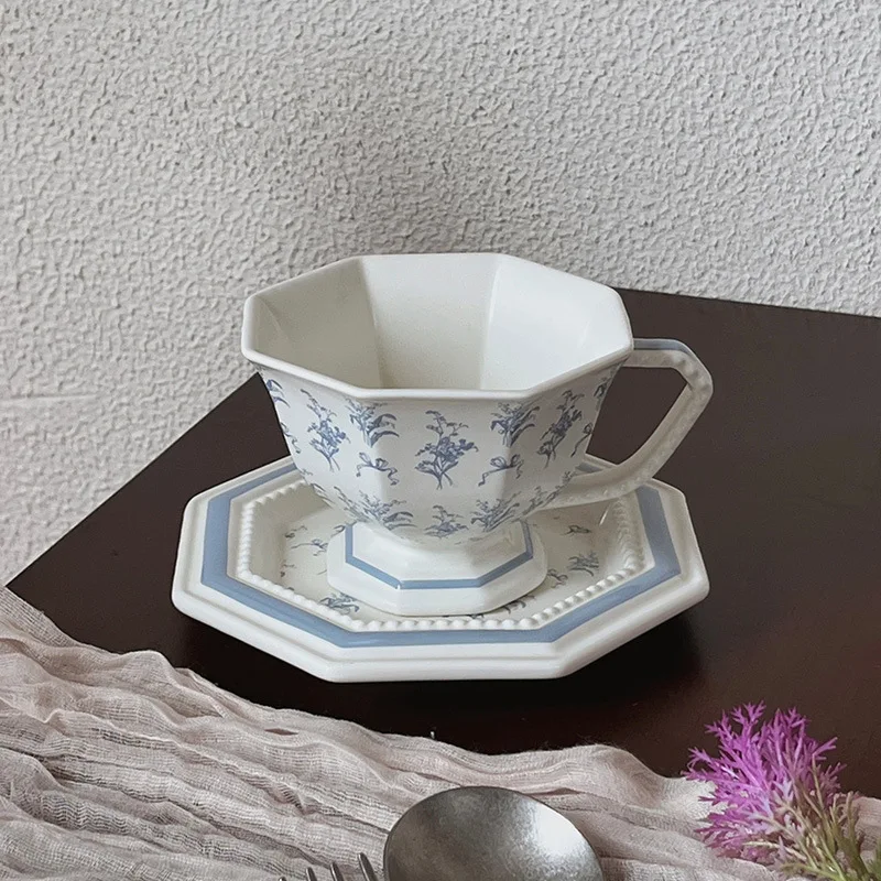 french-vintage-lily-of-the-valley-octagonal-ceramic-coffee-cup-saucer-dessert-plate