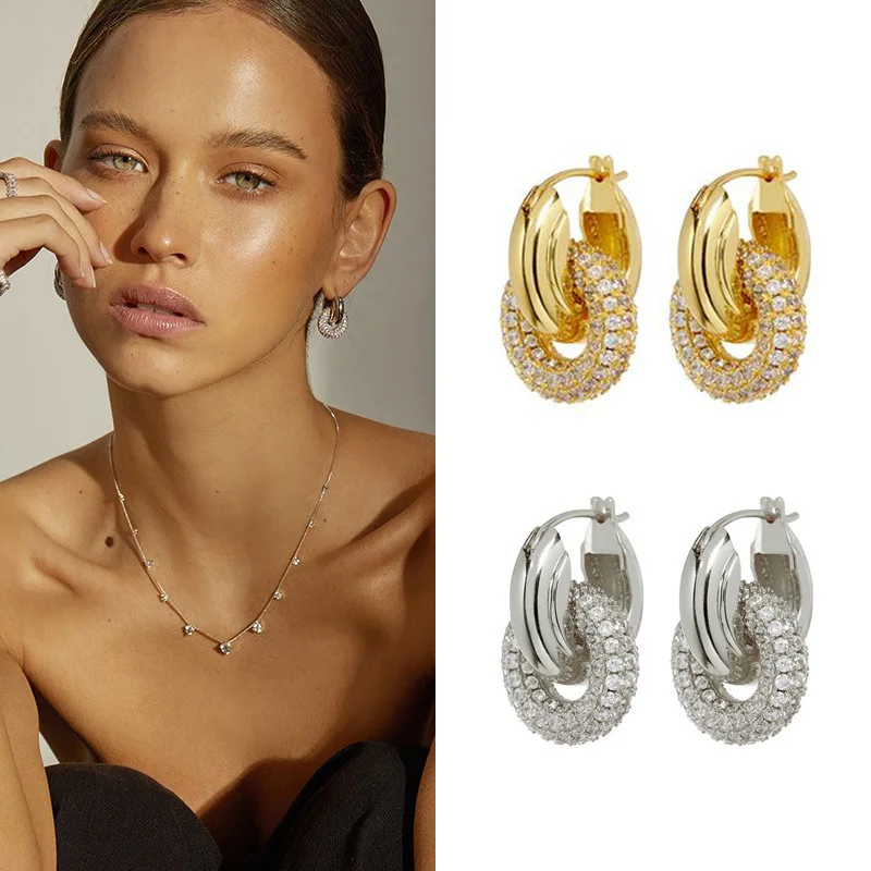 5 Pairs, Fashion CZ Zircon Round Huggie Hoop Earrings for Women Geometric Shape Ear Buckle Hoops Gold Plated Jewelry