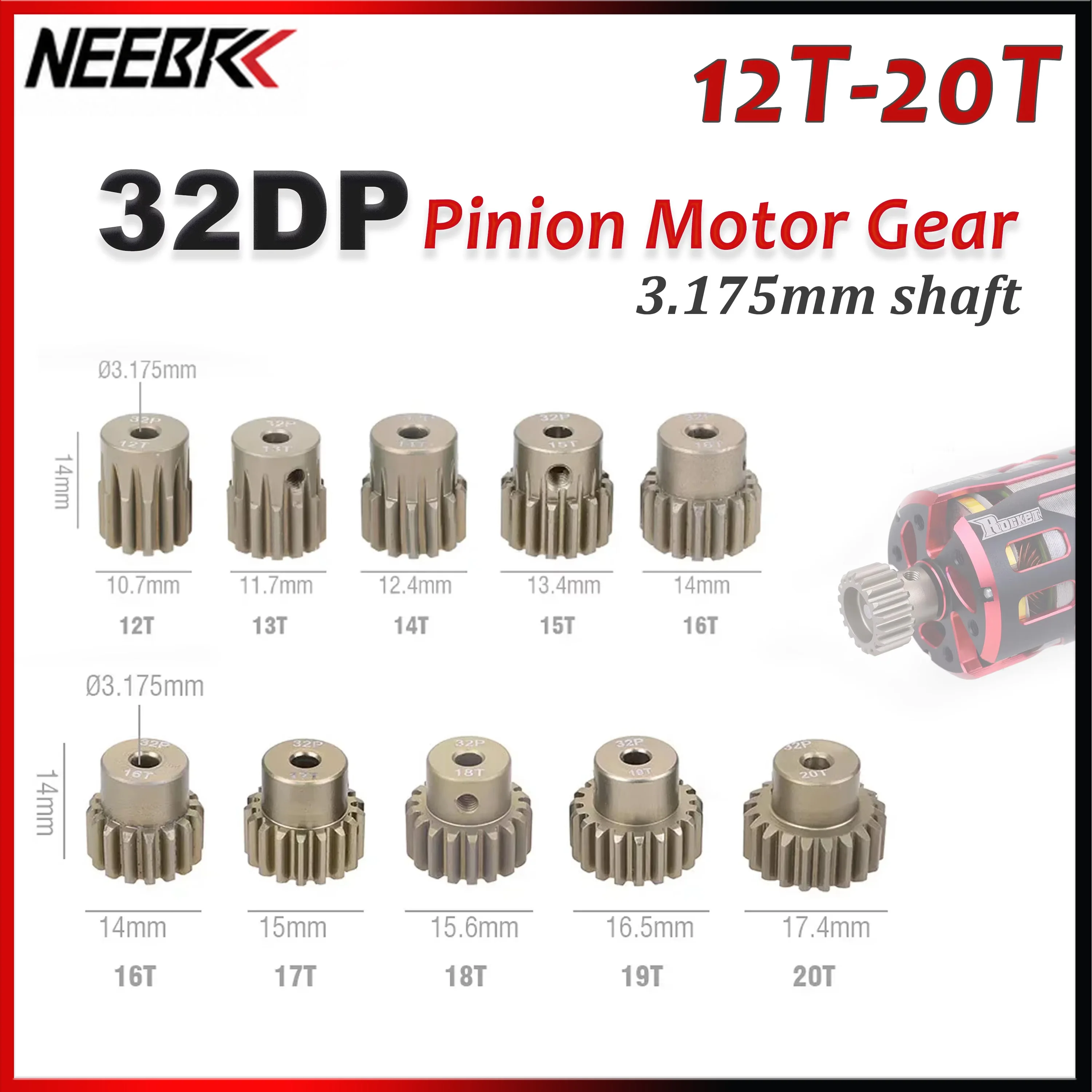

32DP 3.175mm Metal Pinion Gear M0.8 12T 13T 14T 15T 16T 17T 18T 19T 20T for 1/8 1/10 1/12 RC Car Truck Wltoys Traxxas Tamiya HSP