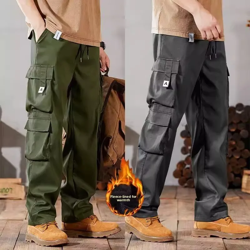 

Men's Faionable Color Fce Lined Warm Work Trousers Straight Leg Casual Pants Autumn Winter Polyester Fiber