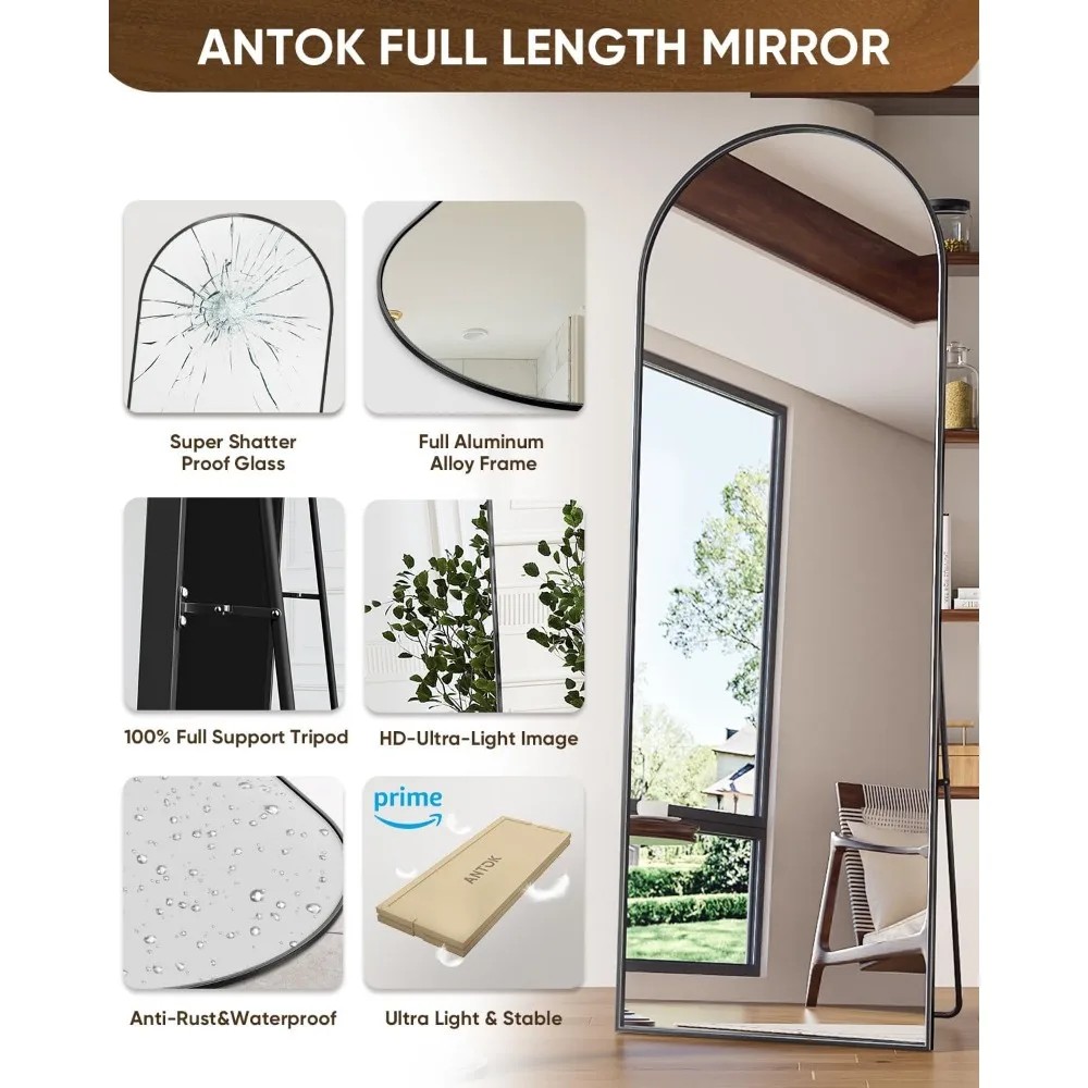 Vrijstaande spiegel over de volledige lengte, 65"x22", vloerstaande spiegel voor slaapkamer, geschikt om op te hangen of vrijstaand gebruik