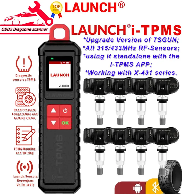 

Launch X431 i-TPMS Tire Pressure Detector Upgraded of TSGUN Can works standalone by i-TPMS APP or Work with Launch X431 V V+ etc