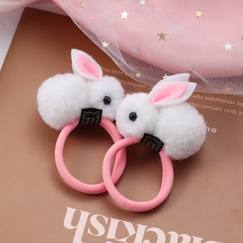 2 PCS Sweet Hair Ball Rabbit Elastic Hair Bands Princess Lovely Hair Accessories Children Hair Ties Baby Headwear For Girls Kids