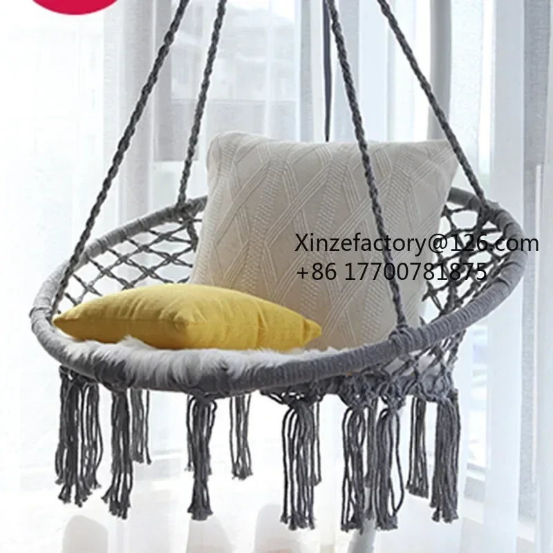 Factory Direct 2026 Top RatedPremium Quality Patio Swing with Cotton Rope Metal Frame Cozy Nordic Style Hanging Lounger Swing