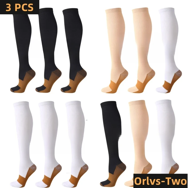 

3 Pairs Copper Compression Socks Women Men Anti Fatigue Pain Relief Graduated Unisex Compression Stockings Knee High 15-20 MmHg