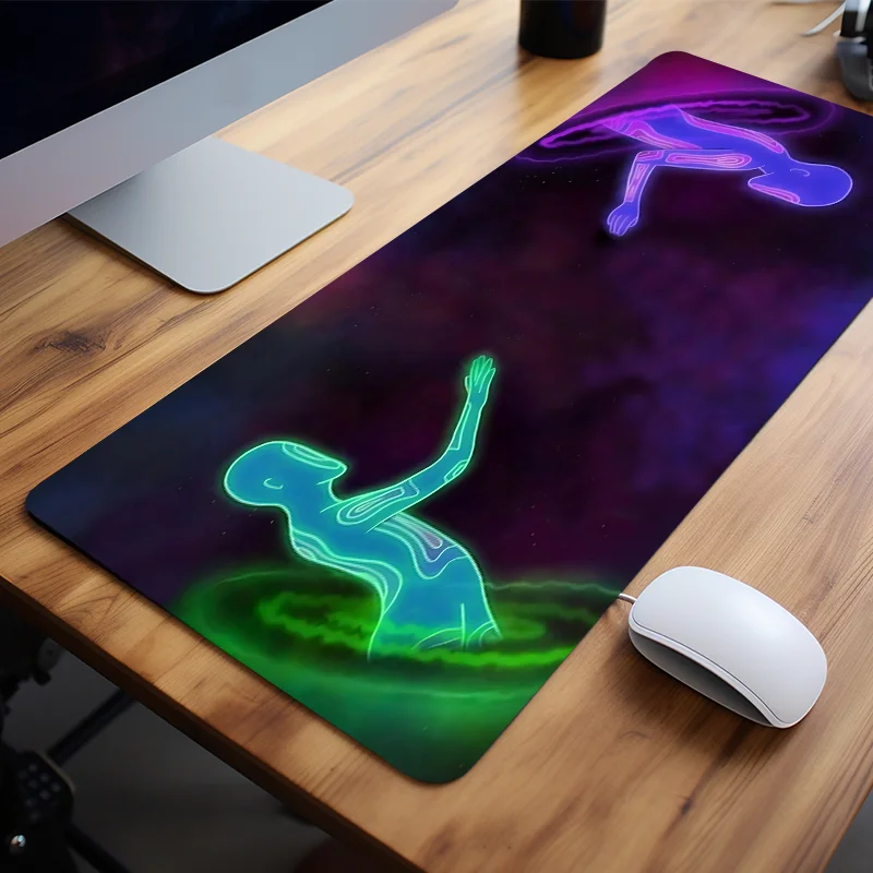 Sci-Fi Figures Mouse Pad Futuristic Design Desk Mat Desk Accessories for Office Natural Rubber Stitched Edge Gift for Friend