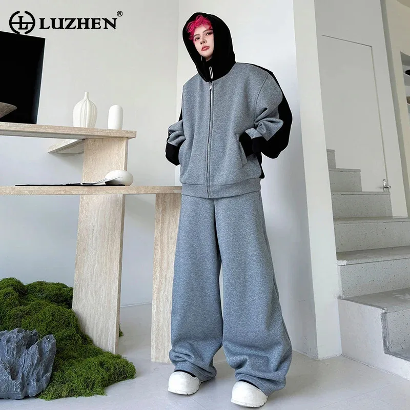 

LUZHEN 2025 новые модные красивые уличные комплекты из двух предметов, мужские оригинальные мешковатые широкие спортивные штаны, мужское пальто с капюшоном, одежда JY5263