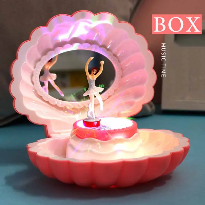 

Cute Girl New Pink Creative Shell Music Box Octave Music Box Dancing Girl With Light Music Mirror Jewelry Box Birthday Gifts