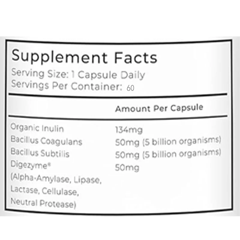 Probiotics, relieve bloating/intestinal health | Includes digestive enzymes and prebiotic inulin, 60 capsules