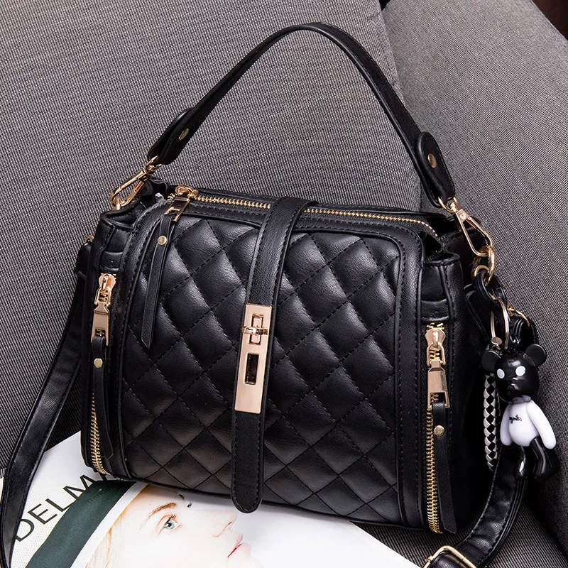 

Light Luxury 2024 New Tide Korean Version of The Handbag Diamond Lattice Bucket Bag Single Shoulder Crossbody Bag