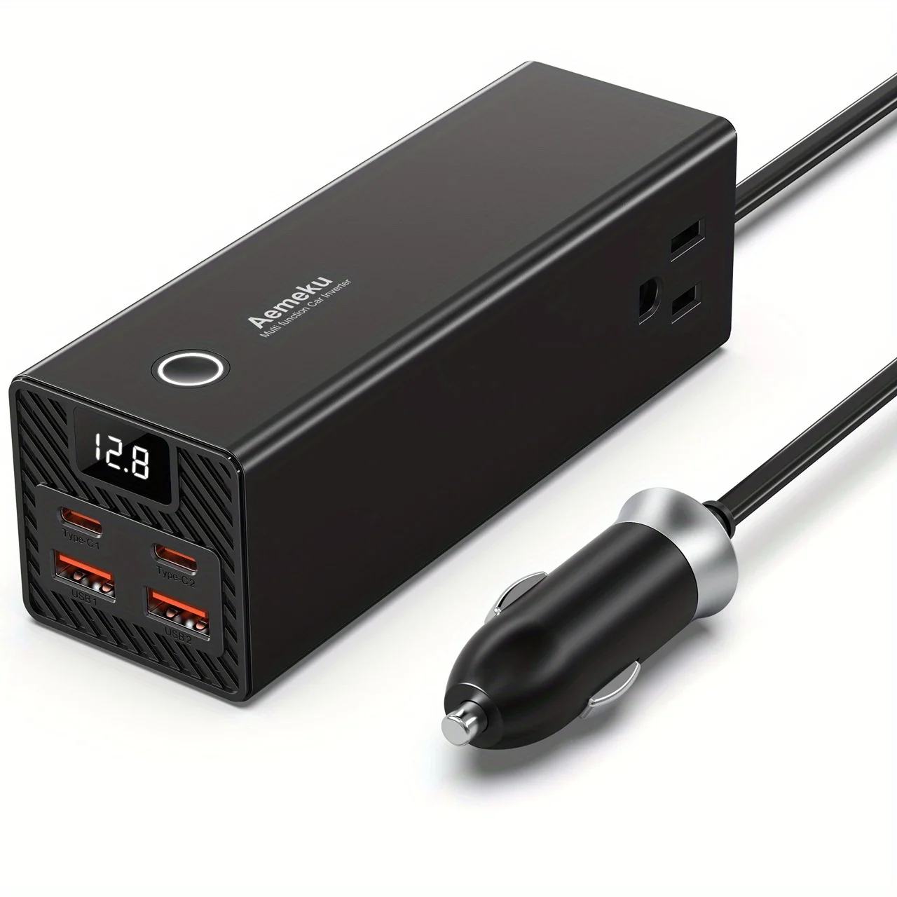 

200W Car Inverter DC12V/24V to 110V AC with US Socket, PD Fast Charging, USB Ports & Digital Display