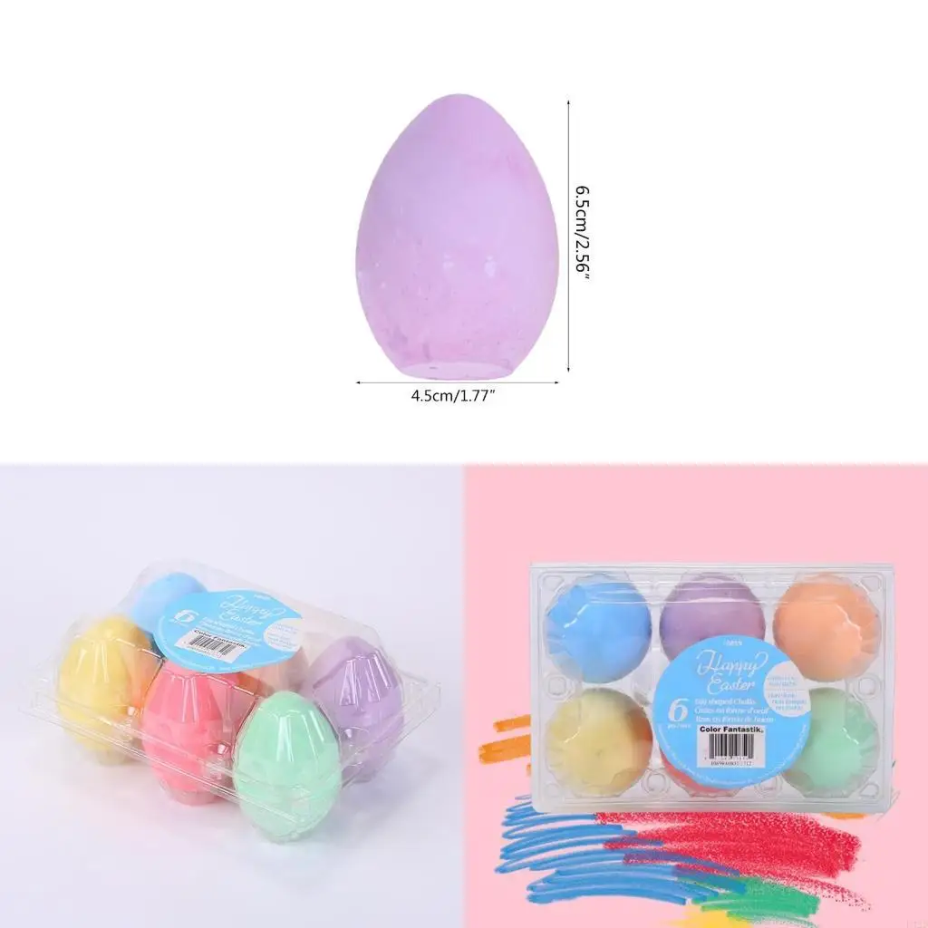 F42D Pack of 6 for Creative Egg-shaped Colored Dustless Colorful Dustless Chalk Sets Non-Toxic for School Home DIY Art Decora
