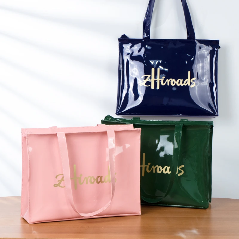 Sacola de compras em PVC para mulheres, couro espelhado, bolsa Lides, moda