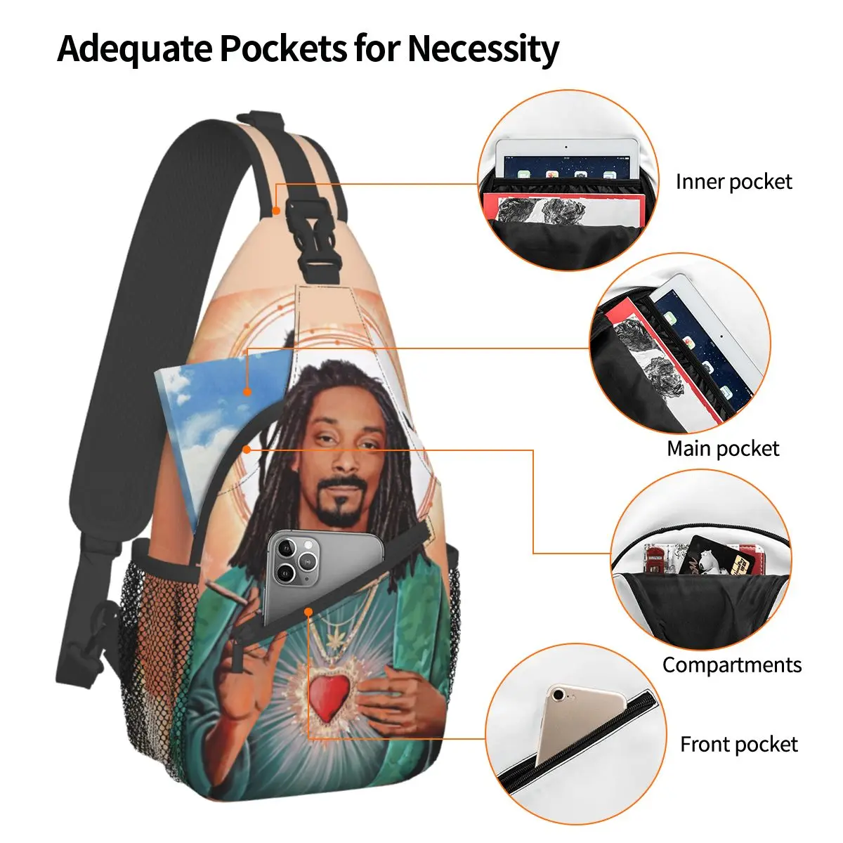 Jesus Snoop Dogg Crossbody Sling Bag Cool Chest Bag Christian Catholic Shoulder Backpack Daypack for Travel Hiking Sports Pack