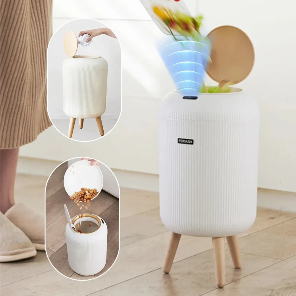 Automatic Sensor Trash Can with Lid High Foot Dustbin Kitchen Wastebasket Toilet Garbage Can Waste Bin for Bedroom Living Room