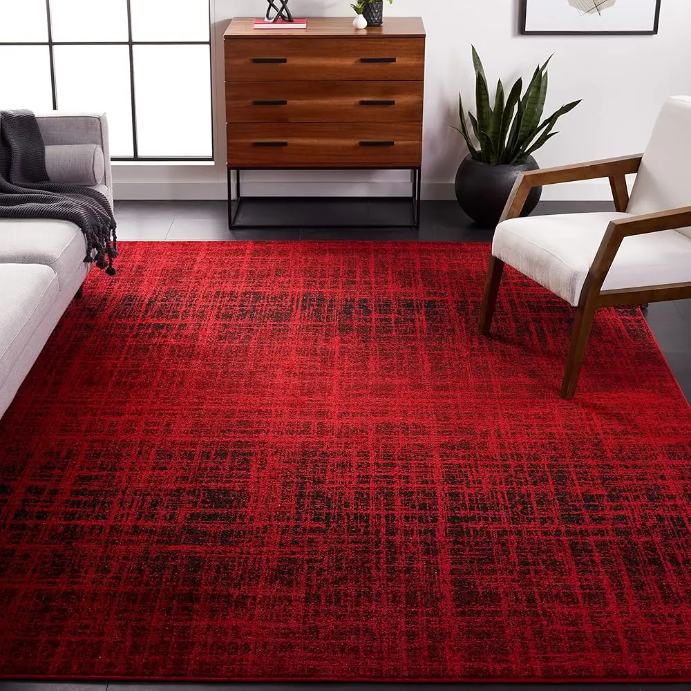 

Adironda Collection 6' Square Red / Bla Adr116F Modern Abstract Non-Shedding Living Room Bedroom Dining Home Office Area