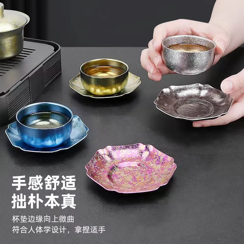 Pure Titanium Teacup Mat,Vintage,High Temperature Crystallization,Heat Insulation And Non-slip,Tea Accessories,Saucer/Cup Holder gallery 2