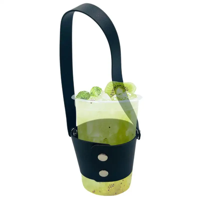 Coffee Cup Holder Strap Faux Leather Drinks Sleeve Holder Reusable Anti-scalding Handle Strap For Beverage Cup