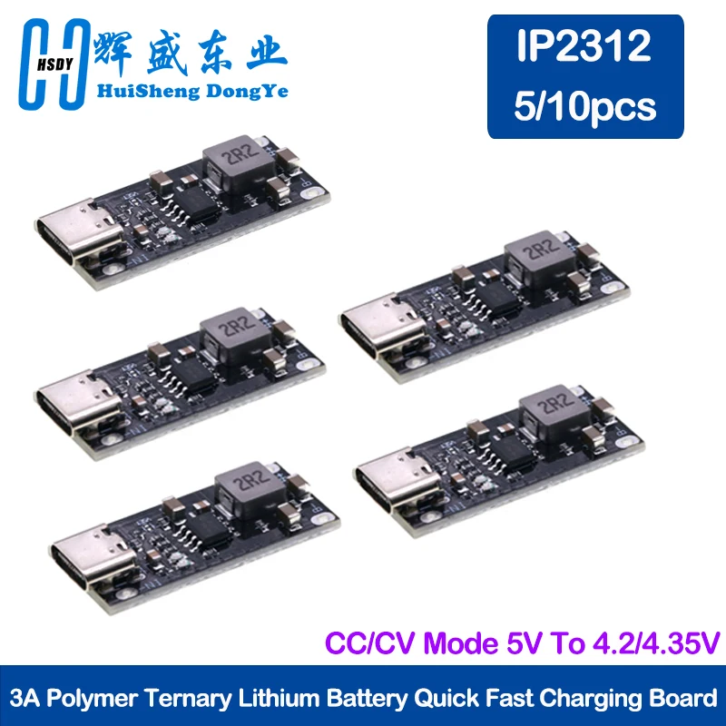 5/10 шт. USB Type-C плата быстрой зарядки для полимерных тройных литиевых аккумуляторов, высокотоковая 3А, IP2312, режимы CC/CV, 5В до 4.2В