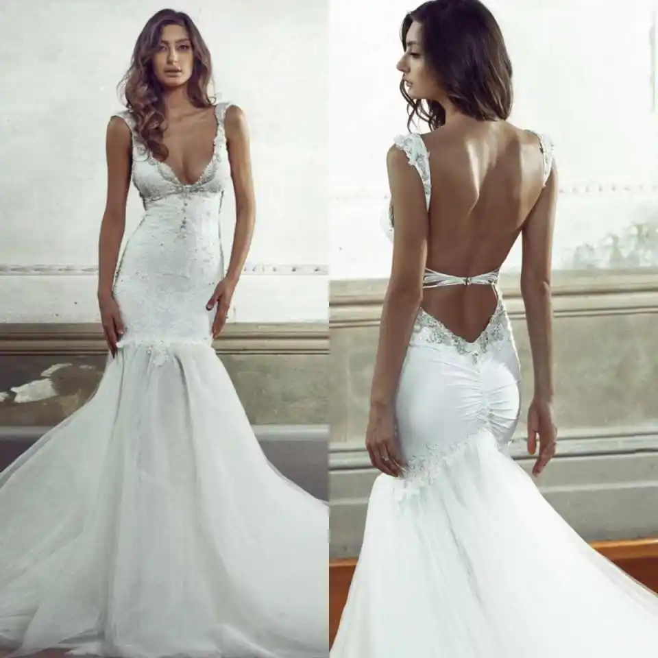 Mermaid Gown Wedding Dress Long Sleeve O-Neck Pleat Tail Sequins Appliques Ruffles Lace Hollow Lace-up Bridal Gowns D261248