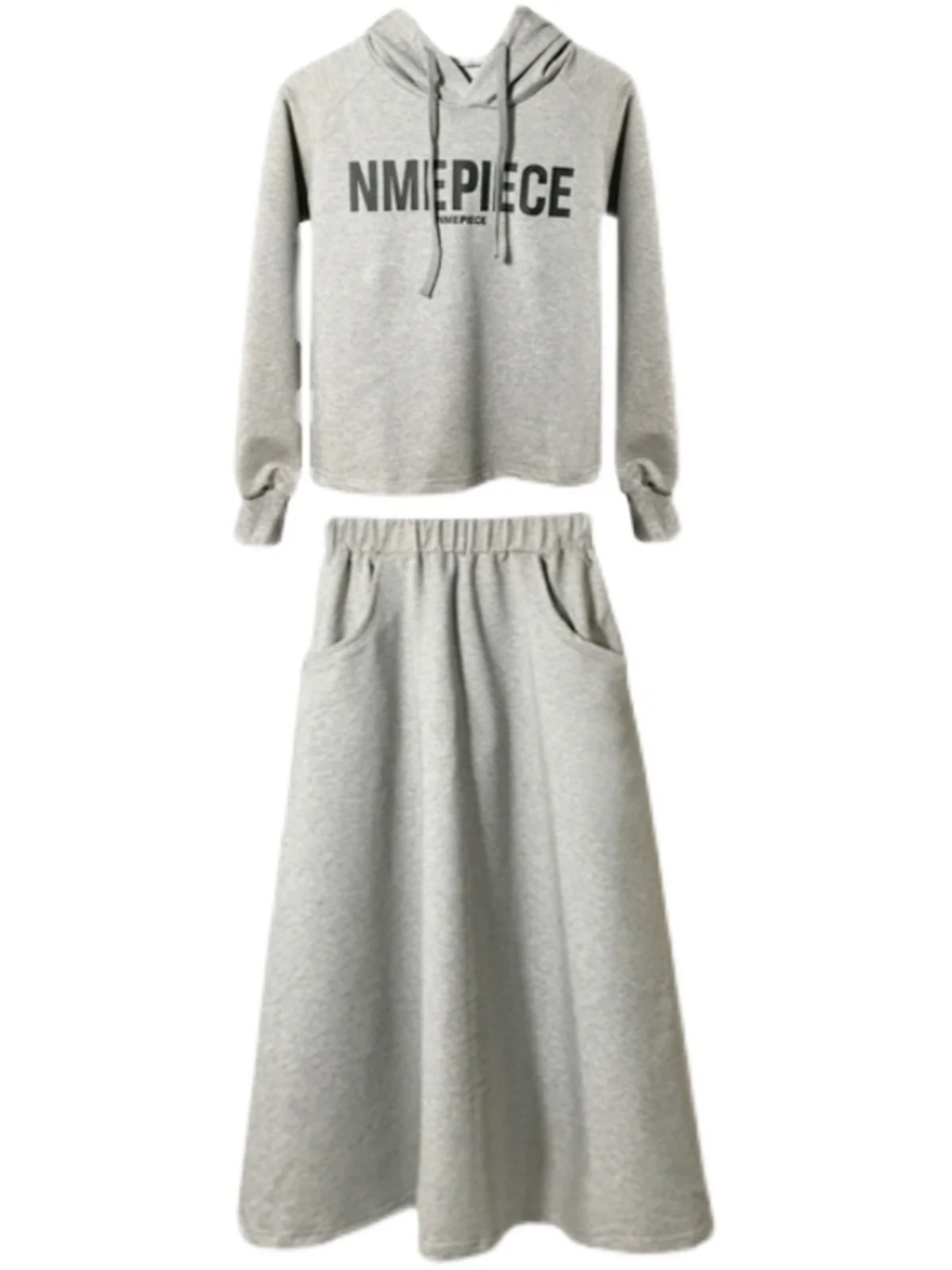 طقم فستان هودي أنيق للتنحيف بمقاسات كبيرة يغطي البطن، تصميم شبابي جذاب لخريف 2024 بأكمام طويلة من البوليستر