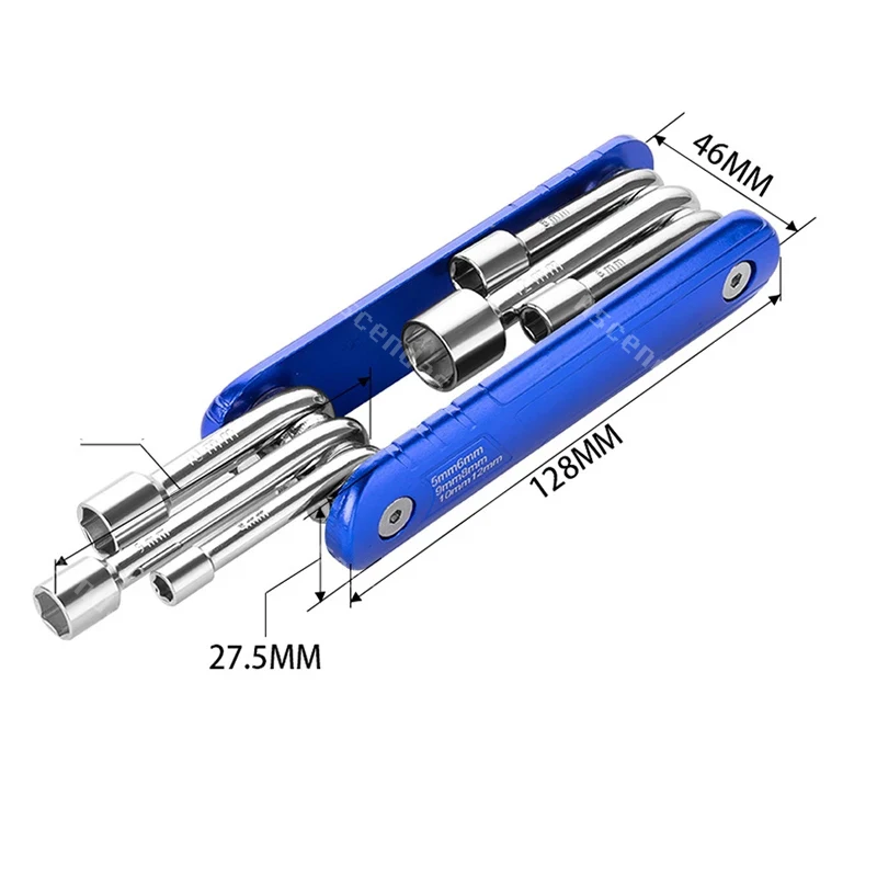 6 in 1 Folding Hex Socket Wrench Fix Repair Hand Tools 5/6/8/9/10/12mm Socket Adapter Set Home Car Car Bike