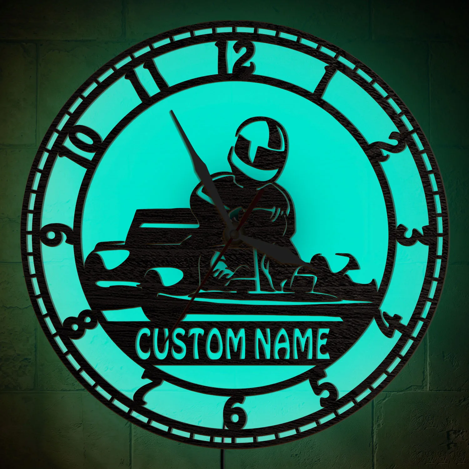 Custom Kart Driver Wall Clock With LED Light for Man Cave Garage Personalized Go Kart Racer Multi Color Night Light Wall Clock
